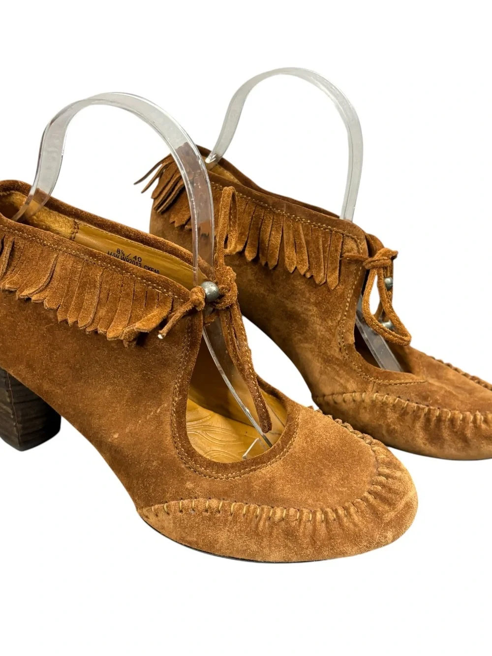 Born Corby Women’s Brown Suede Tie Moccassin fringe Heels Size US 8.5M EU 40